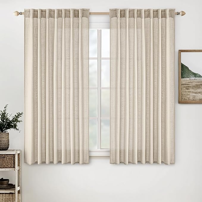 MIULEE Beige Linen Curtains 52x63 Inch 2 Panels by MIULEE