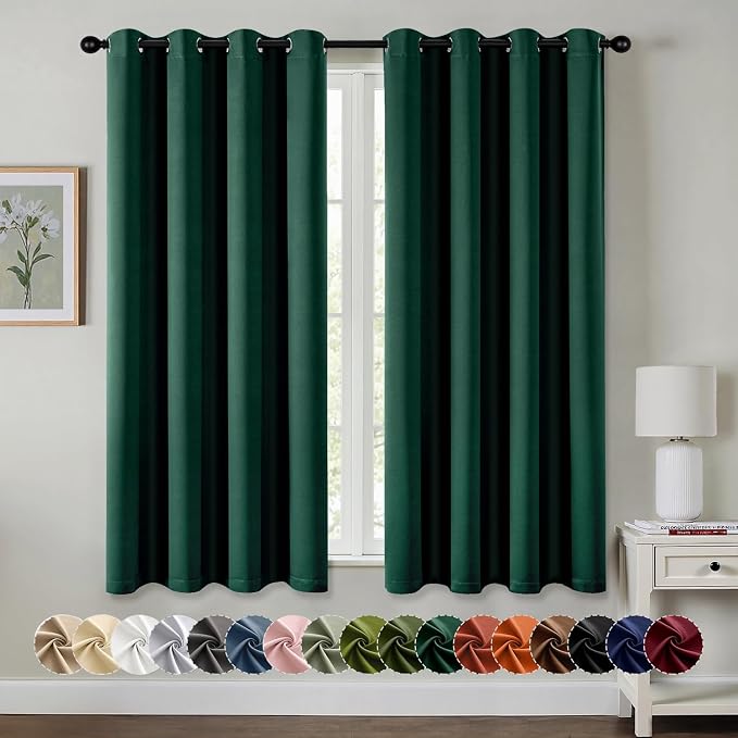 MIULEE Blackout Curtains for Bedroom 2 Panel 50 x 63 Inch Long Hunter Green | by MIULEE