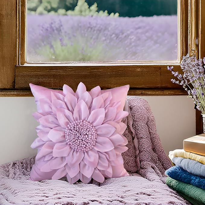 Purple Accent 3D Flower Decorative Throw Pillow Covers - Image 4