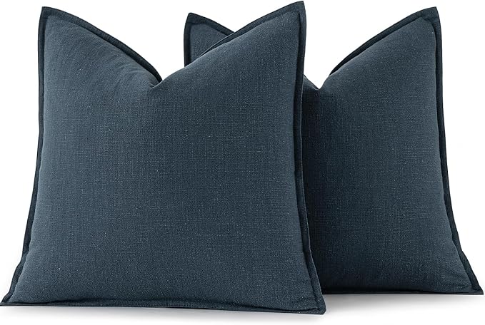 MIULEE Decorative Linen Euro Sham Pillow Covers 26x26 Deep Blue | Boho - Image 6