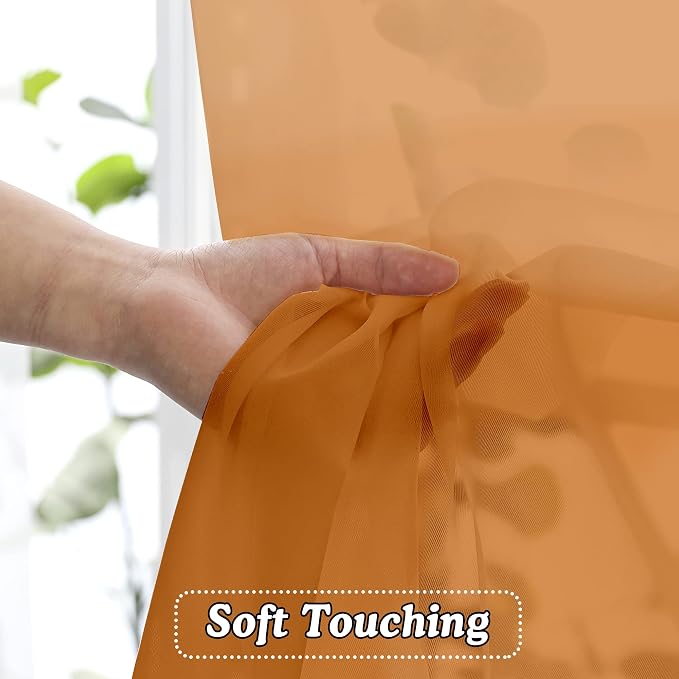 Orange Sheer Curtains 63 inch Length 2 Panels - Image 4