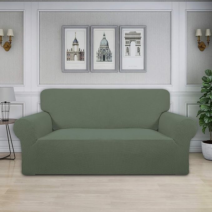 Easy-Going Stretch Oversized Loveseat Couch Covers Washable Greyish Green | - Image 2