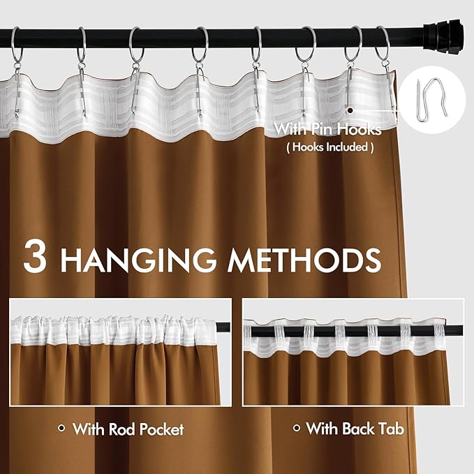 MIULEE Golden Brown Back Tab Blackout Curtains 52x96 Inch Long 2 Panels Set | - Image 3