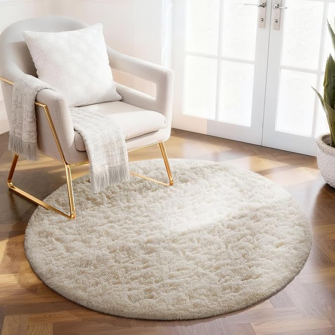 Ophanie 2 Ft Round Area Rug, Ivory Washable Shag Rug by Ophanie