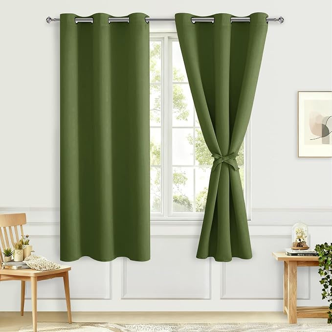 Room Darkening Curtains for Bedroom Olive Green 42x63 Inch 2 Panels | Thermal by Hiasan