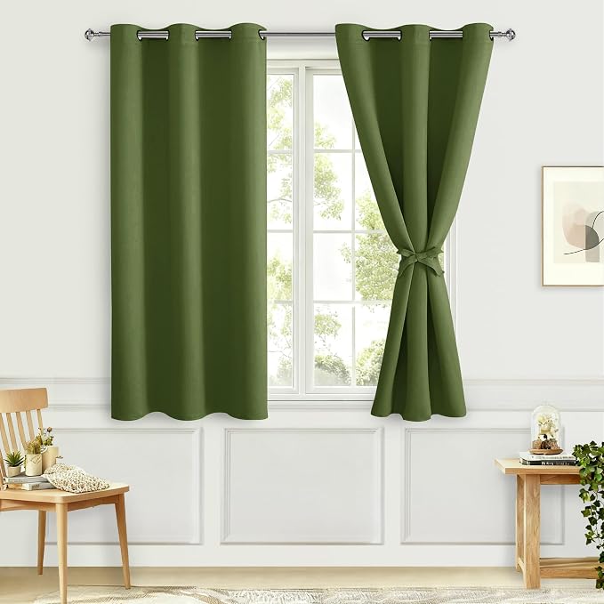 Blackout Curtains for Bedroom, Olive Green, 42 x 54 Inch, 2 Panel | Thermal - Image 8