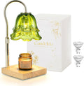 Candle Warmer Lamp with Timer: Green Flower Candle Warming Lamp with 2 Bulbs Height Adjustable Wax Warmer Dimmable Bedroom Decor Christmas Gift for Women