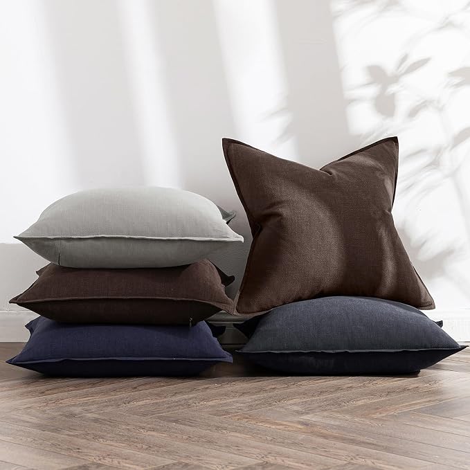 MIULEE Decorative Linen Euro Sham Pillow Covers 24x24 Reddish Brown | Boho - Image 5