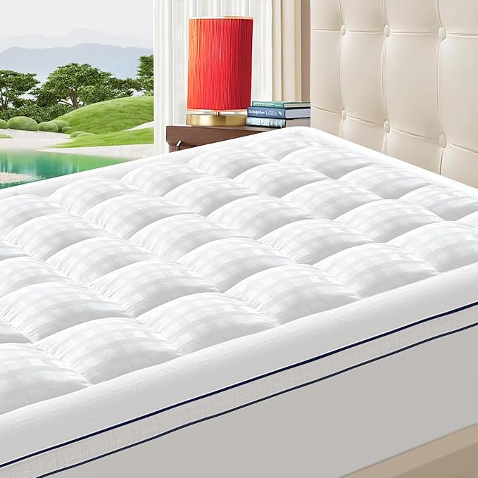 ABENE Mattress Topper for Back Pain Relief, Extra Thick Mattress Pad Pillowtop, Soft Cotton Cover with 8"-21" Deep Pocket, 1300gsm Overfilled Down Alternative Filling (Cotton White, California King)