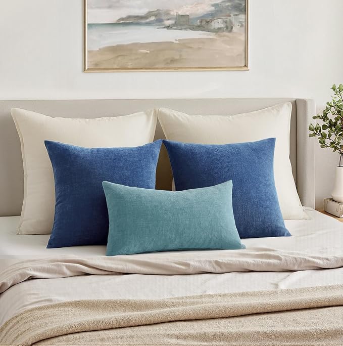 MIULEE Navy Blue Chenille Couch Lumbar Throw Pillow Covers, 12x20 | Set of 2 - Image 4