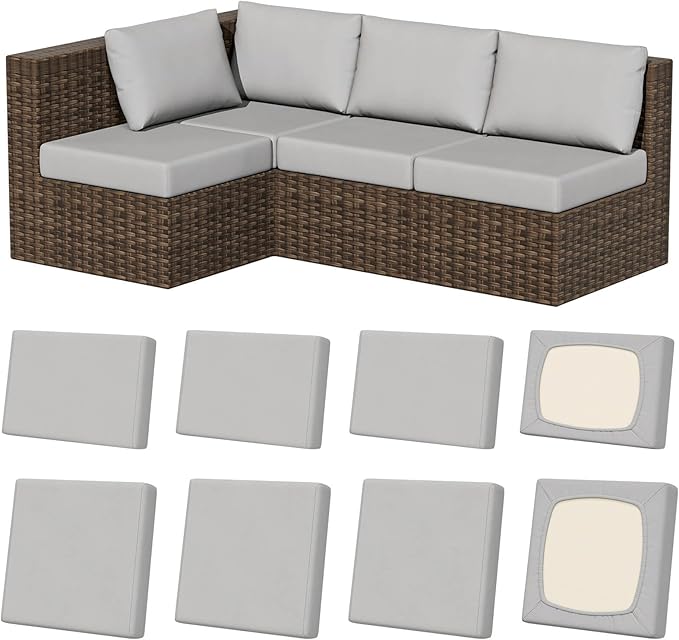 8Pcs Outdoor Cushion Covers, Stretch Patio Furniture Couch Chair Slipcovers | by VORSHAPE