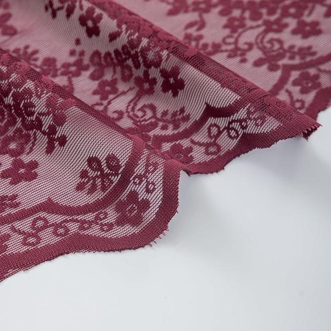 YJ YANJUN Vintage Lace Curtains 63 Inch Length 2 Panels- Burgundy Sheer Curtains - Image 7