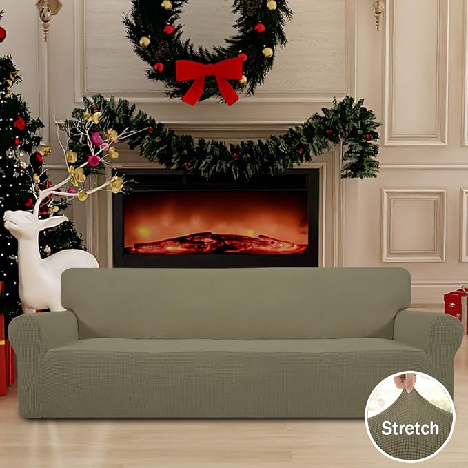 Easy-Going Stretch 4 Seater Oversized Sofa Couch Cover Khaki | 1-Piece Extra - Image 2