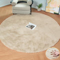 ORINOVA Light Brown Beige Washable Shaggy Round Rug 5ft Faux Rabbit Fur Rugs by ORINOVA