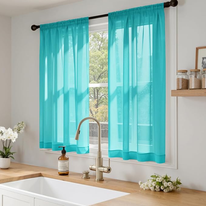 MIULEE Turquoise Sheer Curtains 63 Inches Long 4 Panels 42 x 63 Inches | Light - Image 2
