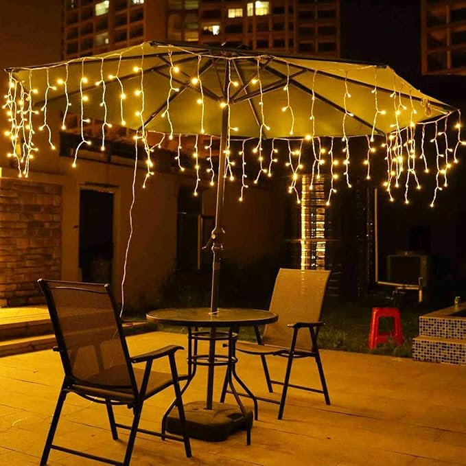 Toodour Christmas Icicle Lights Outdoor, 360 LED 29.5ft 8 Modes Fairy Icicle String Light with 60 Drops, Led Christmas Lights Twinkle for Holiday, Party, Wedding, Eaves, Xmas Decorations (Warm White)