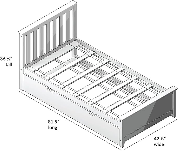 Max & Lily Twin Bed, Wood Bed Frame with Headboard For Kids with Trundle, Slatted, White