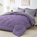 HEVUMYI King Comforter Set - 7-Piece All Season Bed in a Bag King, Ultra Soft Bedding Set with Comforter, Flat Sheet, Fitted Sheet, Pillowcases, Pillow Shams, Purple & Light Grey
