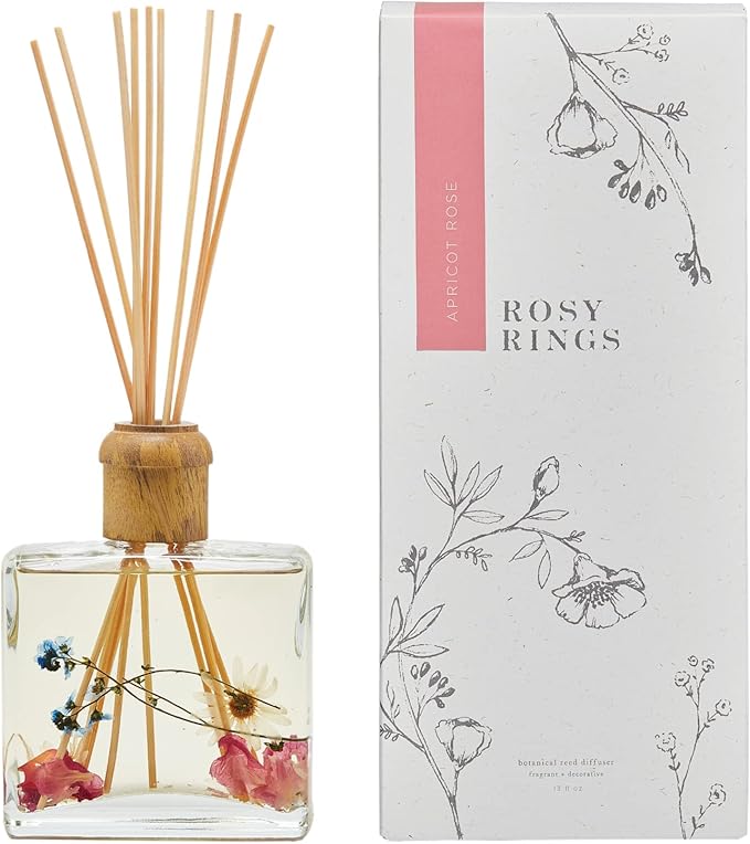 Rosy Rings Botanical Apricot Rose Reed Diffuser 13oz - Essential Oil Reed Diffuser, Home Fragrance Products, Fragrance Diffuser Gift for Home Décor
