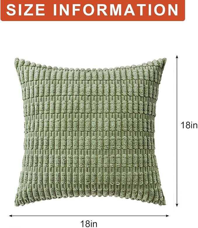 Pack of 2 Corduroy Decorative Throw Pillow Covers 18x18 Inch, Sage Green | Fall - Image 7