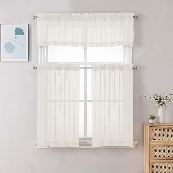 Chyhomenyc Ivory Sheer Valance for Windows, 2 Pack | Light Filtering Voile Soft - Image 2