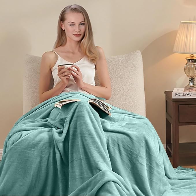 Fleece Blankets for All Season - Premium Lightweight Anti-Static Throw for Twin/Twin XL Size Bed Extra Long Soft Brush Fabric Warm Sofa Thermal Blanket 66" x 90"(Sage Green)