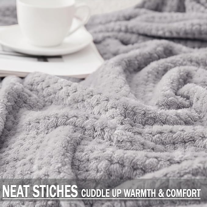 Exclusivo Mezcla Soft Waffle Fleece Bed Blanket Queen Size, Light Gray | - Image 5