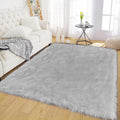 Latepis Grey Faux Fur 4'x5'10" Area Rug, Soft Plush Faux Fur Sheepskin Rugs by Latepis