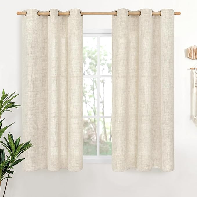 YoungsTex Short Linen Semi Sheer Curtains 45 Inch Length 2 Panels, Light by YoungsTex