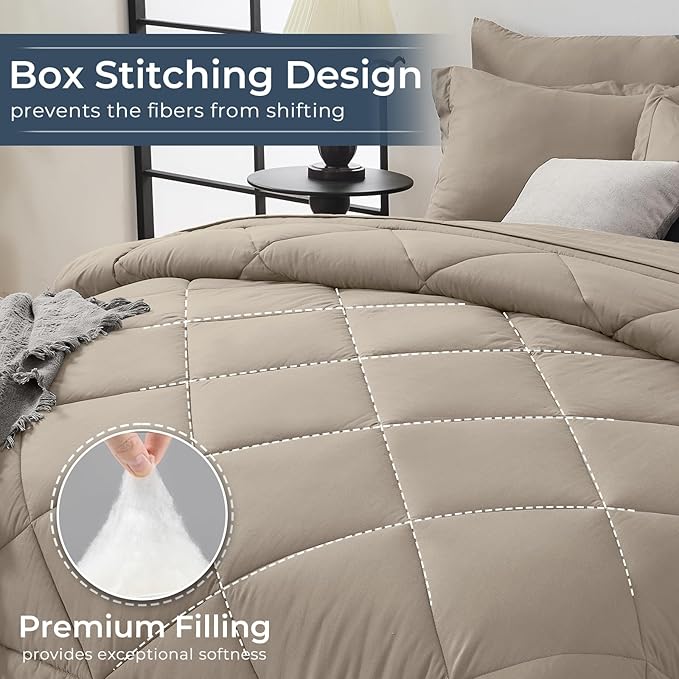 HEVUMYI Linen Twin Comforter Set - 5-Piece All Season Bed in a Bag Twin, Ultra Soft Bedding Set with Comforter, Flat Sheet, Fitted Sheet, Pillowcases, Pillow Shams