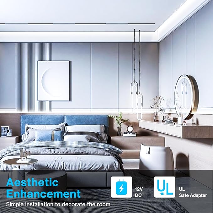 Olafus White LED Strip Lights, 32.8ft Dimmable Vanity Light, 6000K Daylight White LED Tape Lights with UL Listed Adapter, 12V 600 LEDs for Bedroom Kitchen TV Mirror Stair
