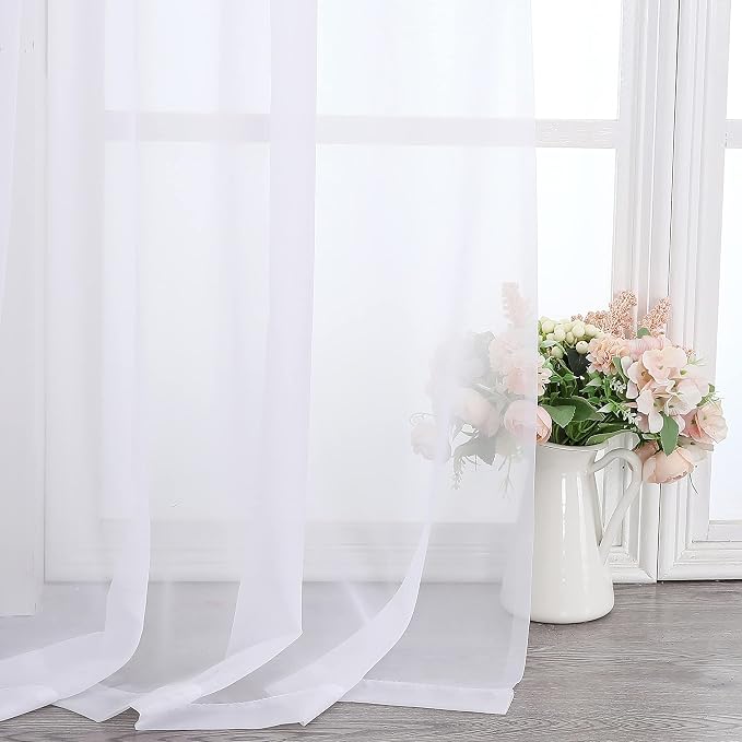 Chyhomenyc Extra Long White Sheer Curtains 120 Inches Long 2 Panels | Voile - Image 6