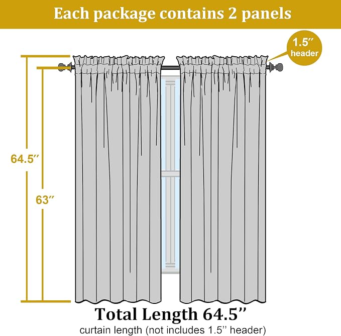 Sheer Curtains 63 inch Length 2 Panels Set, Rod Pocket Voile Fimly Sheer Drapes - Image 8