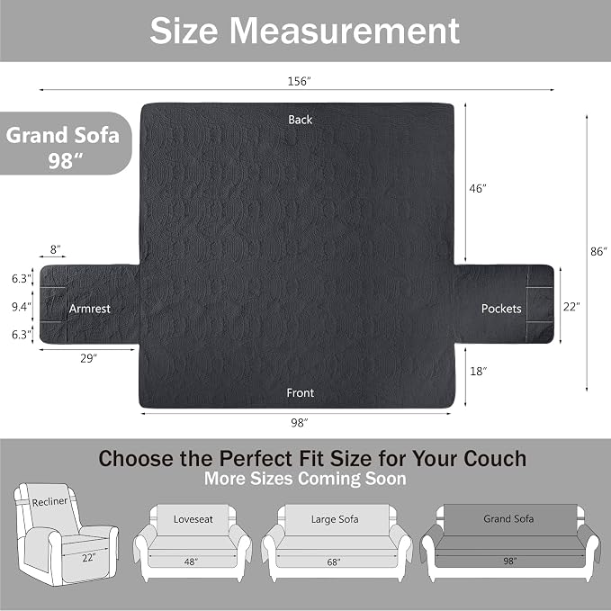 Quilted Grand Sofa Covers for 4 Cushion Couch, Couch Cover for Grand Sofa - Image 7