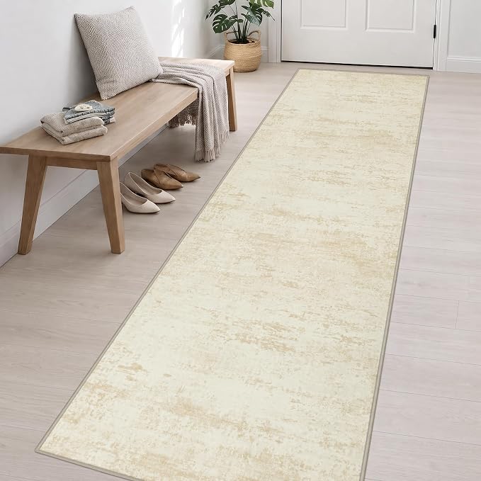 3x14 Washable Runner Rug：Modern Abstract Kitchen Soft Carpet Beige | - Image 3