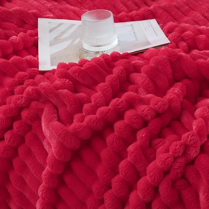 Cherry Red Throw Blanket for Couch Sofa 50x60 inches Striped Design | Fleece - Image 4