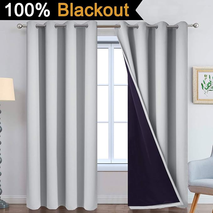 Yakamok Light Grey 100% Blackout Curtains 96 Inches Long 52" Wide 2 Panel | - Image 2