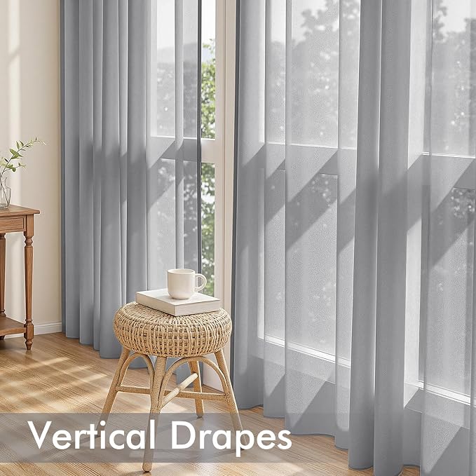 MIULEE Dark Grey Sheer Curtains 108 Inches Long 4 Panels 42 x 108 Inches | - Image 5