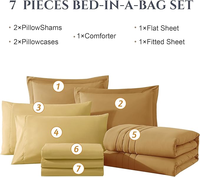 Monbix Full Comforter Set - 7 Pieces Desert Yellow Bed in a Bag Full Size Bedding Sets with Comforters, All Seasons Down Alternative Comforter with Sheets,Pillowcases & Shams