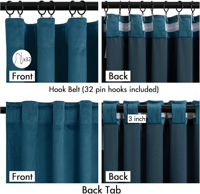 MIULEE Velvet Curtains 50W x 90L 2 Panels Peacock Blue Blackout Curtains | - Image 3