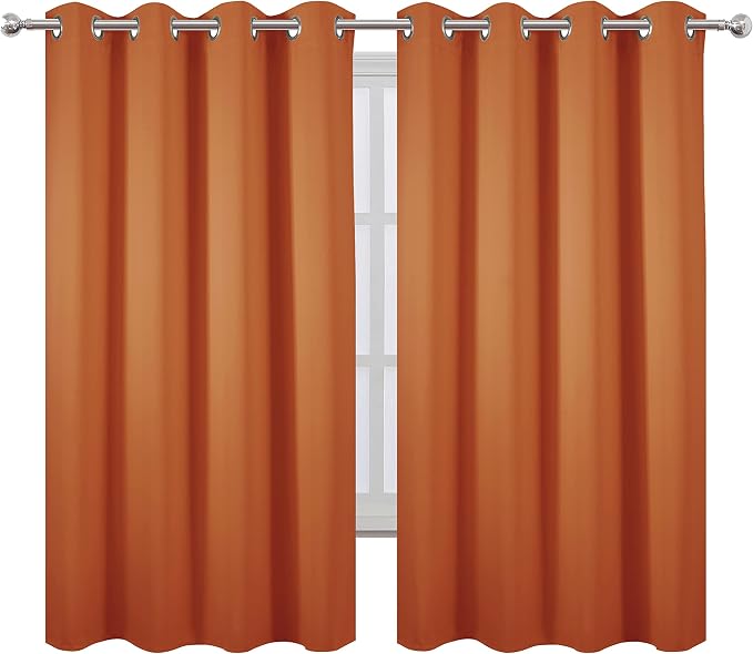 Orange Blackout Curtains 52 x 63 Inch Length/Set of 2 Curtain Panels/Thermal - Image 2
