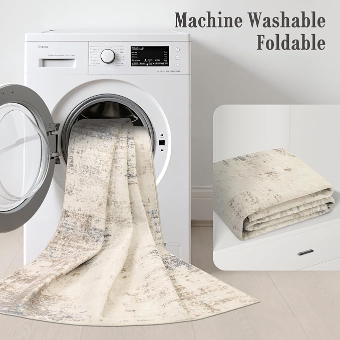 10x12 Area Rug Living Room: Modern Washable Soft Carpet Beige Brown | - Image 7