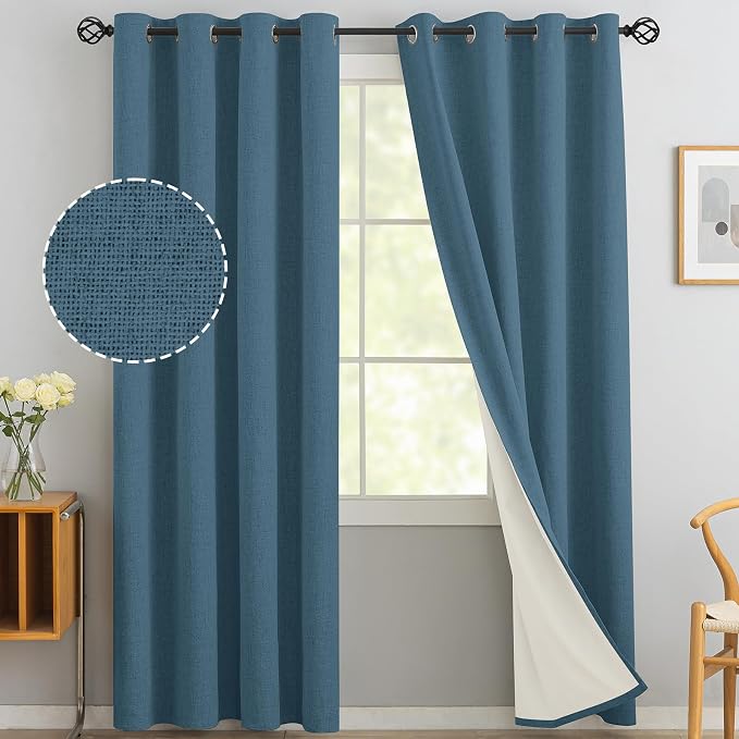 Yakamok Dusty Blue Linen Textured Curtains 84 Inches Long by Yakamok