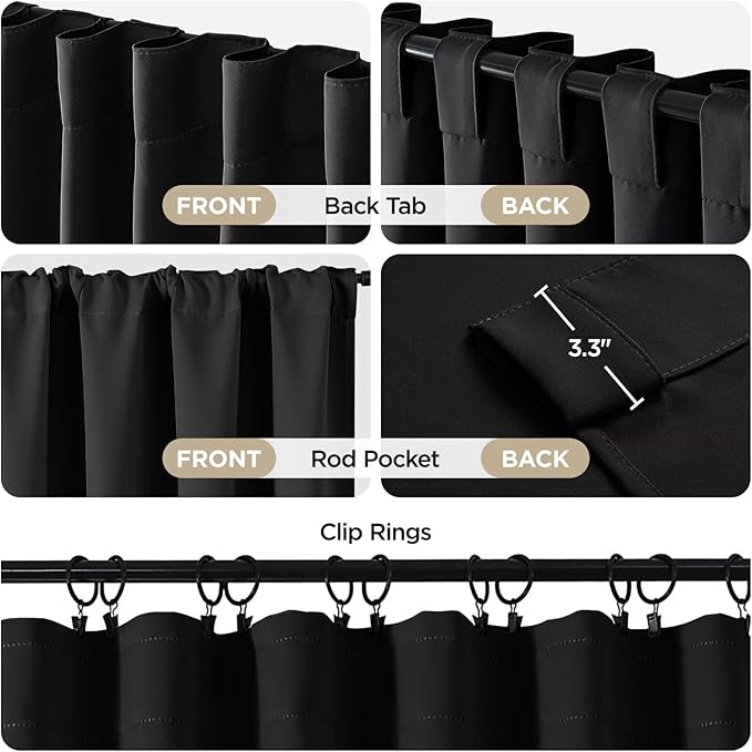Joydeco 84 Inch Black Curtains 2 Panels Set, Room Darkening Drapes - Image 4