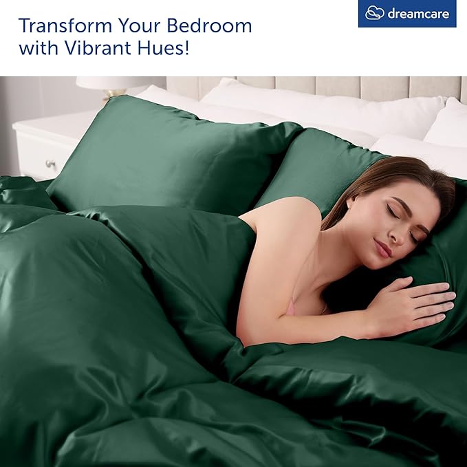 DREAMCARE Queen Sheet Set – 4 pcs Cooling Sheets – up to 21” Extra Deep Pocket Queen Sheets – Hotel Luxury Pillowcases – Superior Softness 100% Microfiber with Side Pocket - Emerald Green