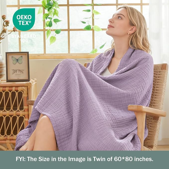 EMME Muslin Blankets for Adults Throw Blanket for Couch Breathable Gauze Soft - Image 2