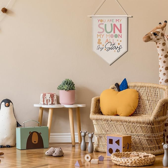 Nursery Decor Bedroom Wall Art Decor Motivational Bedroom Playroom Wall Art Decorations, My Sun My Moon and All of My Stars,Canvas Hanging Flag Banner Decor Gift for Girl Boy Room Playroom Front Door