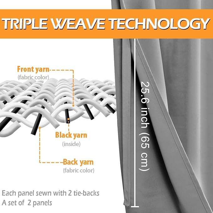 Blackout Curtains for Bedroom, 52 x 30 Inch, 2 Panels | Thermal Insulated & - Image 4