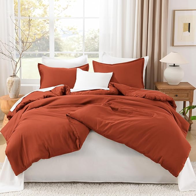 Litanika Burnt Orange Twin/Twin XL Comforter Set, 2 Pieces Solid Terracotta Lightweight Bedding Comforter Set, Rust Fluffy Quilted Blanket Set (66x90In Comforter & 1 Pillowcase)