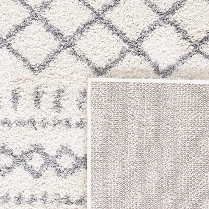 SAFAVIEH Area Rug 8x10 - Arizona Shag Collection - Large - Ivory & Grey, Moroccan Design, Non-Shedding & Easy Cleaning, Ultra Plush Thick Pile, Ideal for Living Room, Bedroom, Dining Space (ASG741F)
